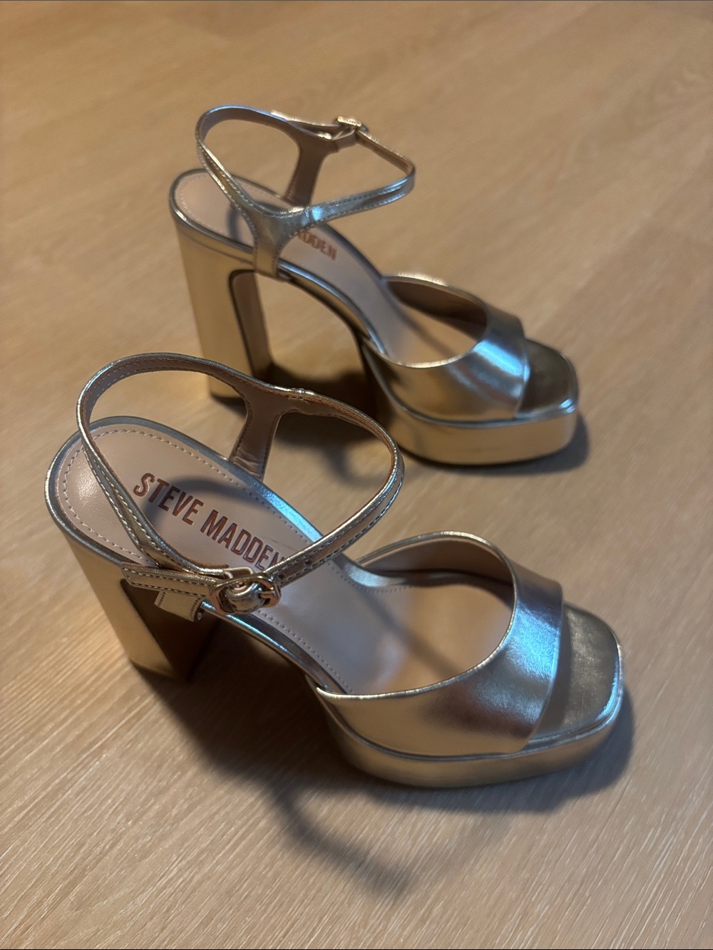 Steve Madden Metallic Gold Platform Block Heel Sandals